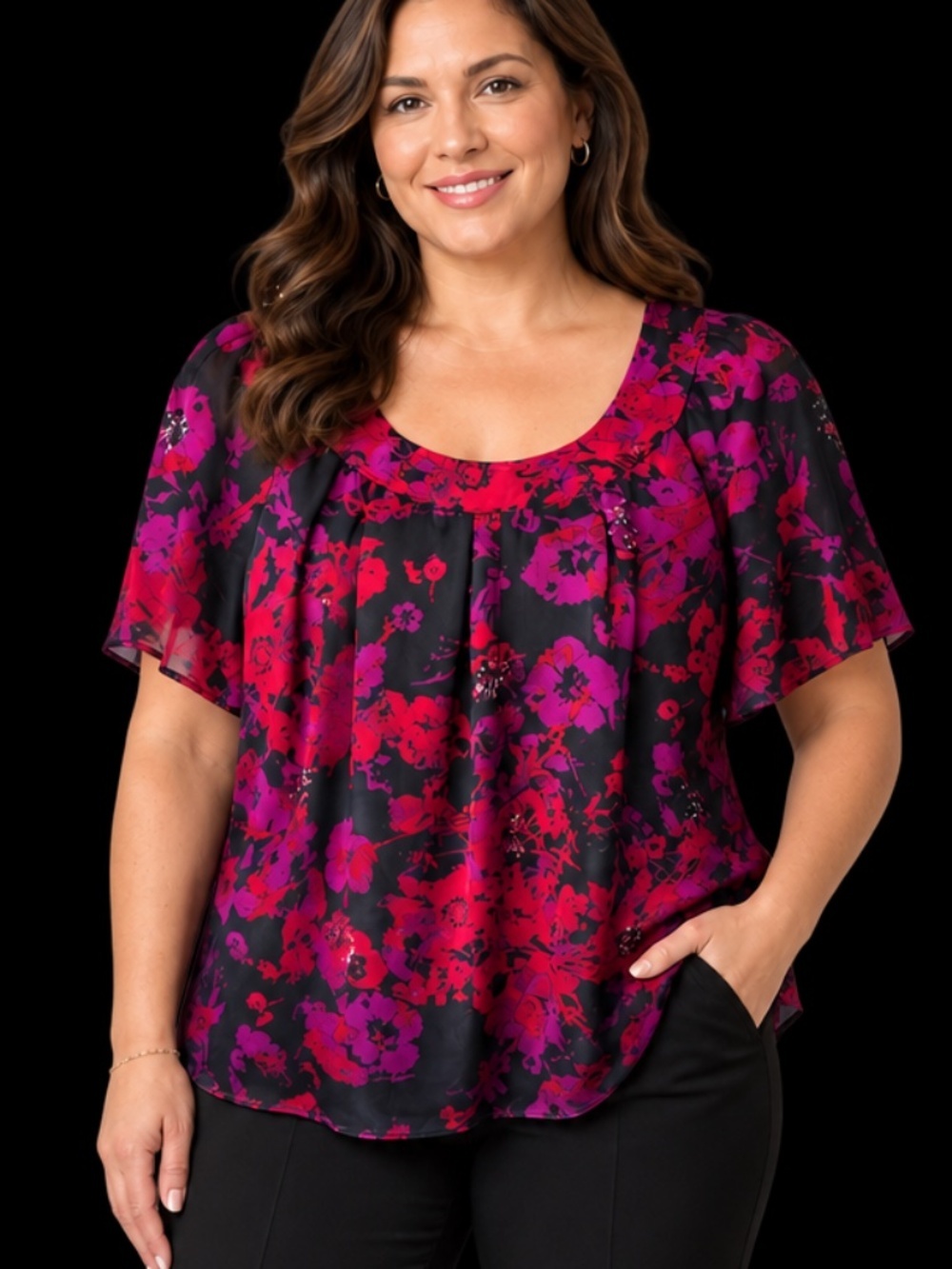 Alfani silk floral embellished top with beads and sequins